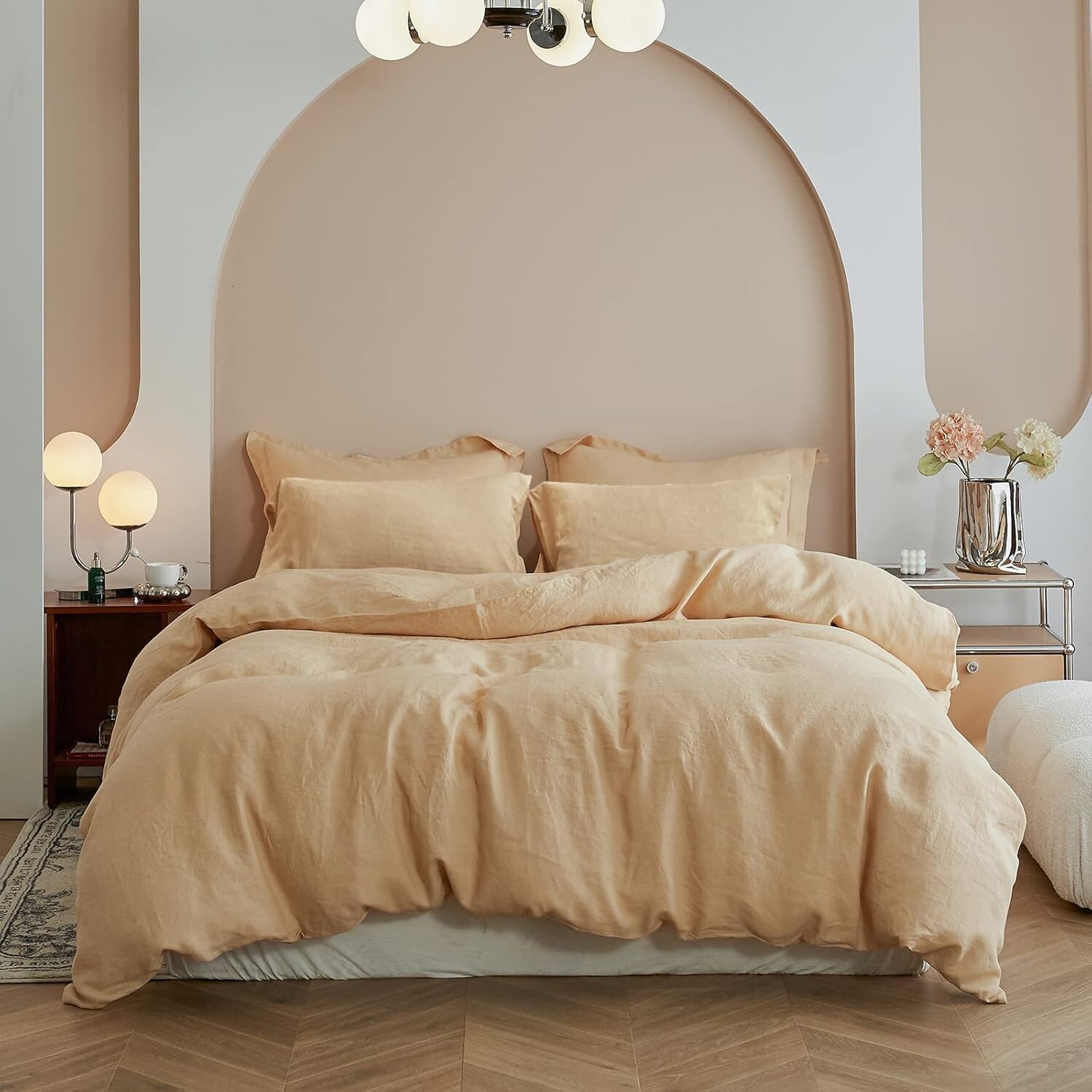 

[T] Комплект пододеяльников Simple & Opulence из 100% стираного льна, 5 шт. (1 пододеяльник, 2 наволочки и 2 наволочки) Базовый стиль, натуральный французский лен, мягкие дышащие постельные принадлежности для фермерского дома (король, песок) Sim...