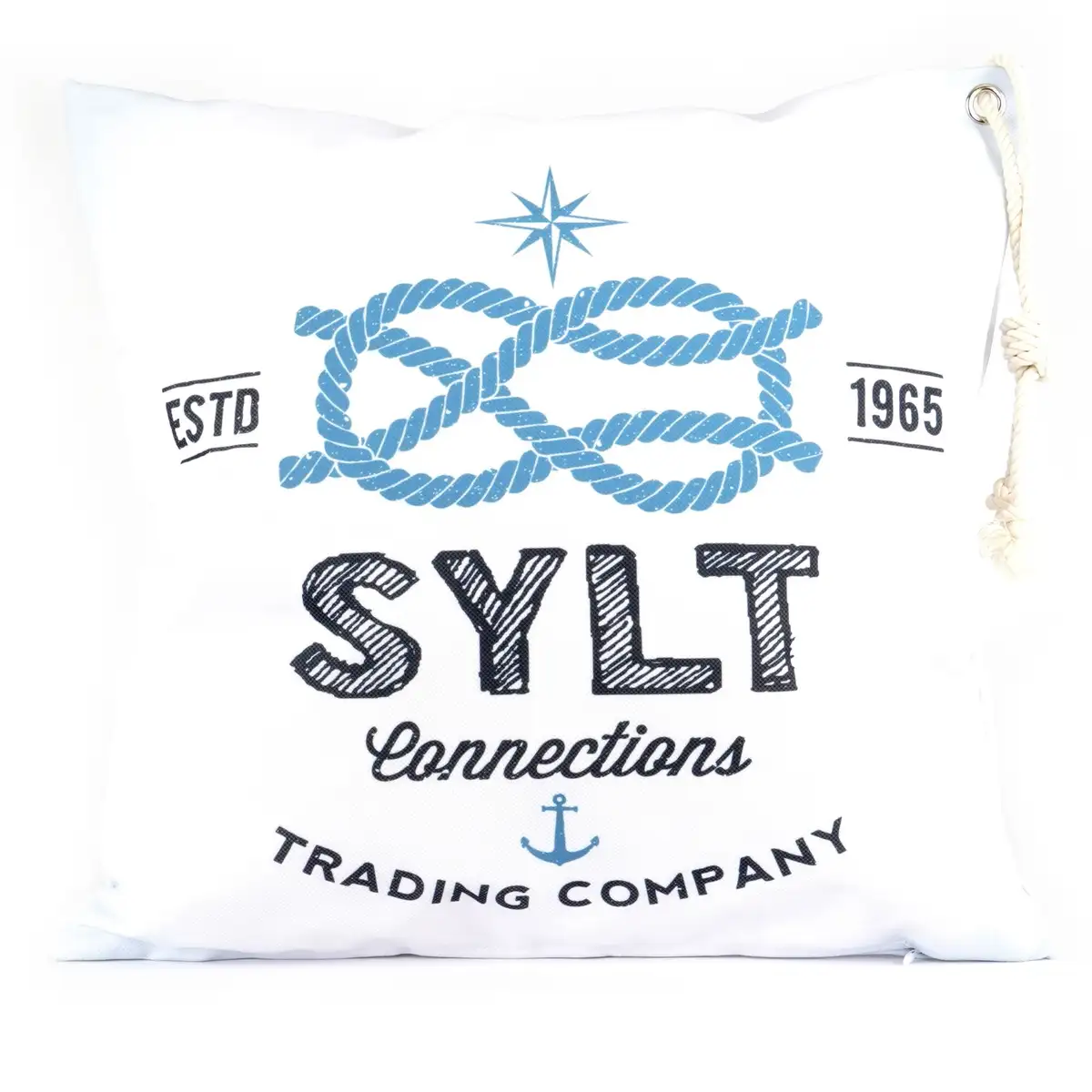 

Декоративная подушка Queence "Sylt 40x40/50x50cm", чехол для садовой подушки, чехол с петелькой и шнуром, чехол для подушки морской 40х40 см, белый/синий