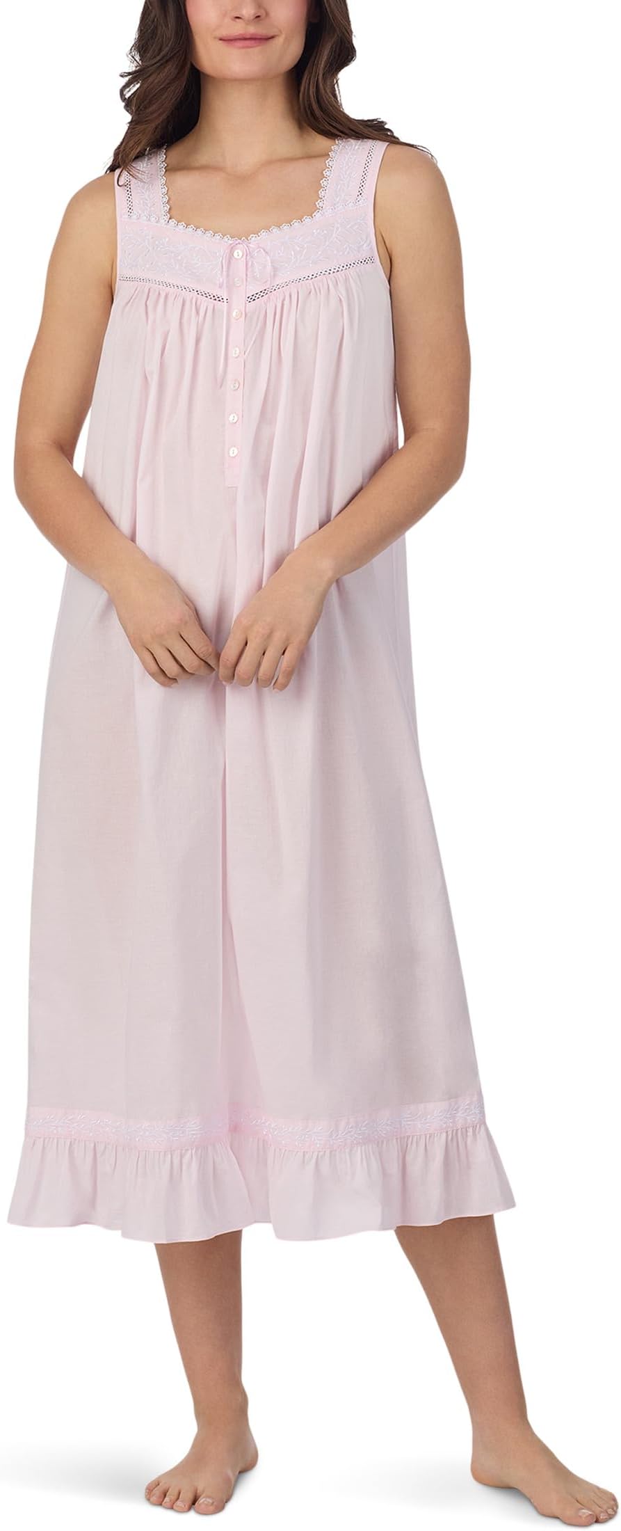 

Женская балетная ночная рубашка без рукавов Eileen West, Pink Ground White Embroidery