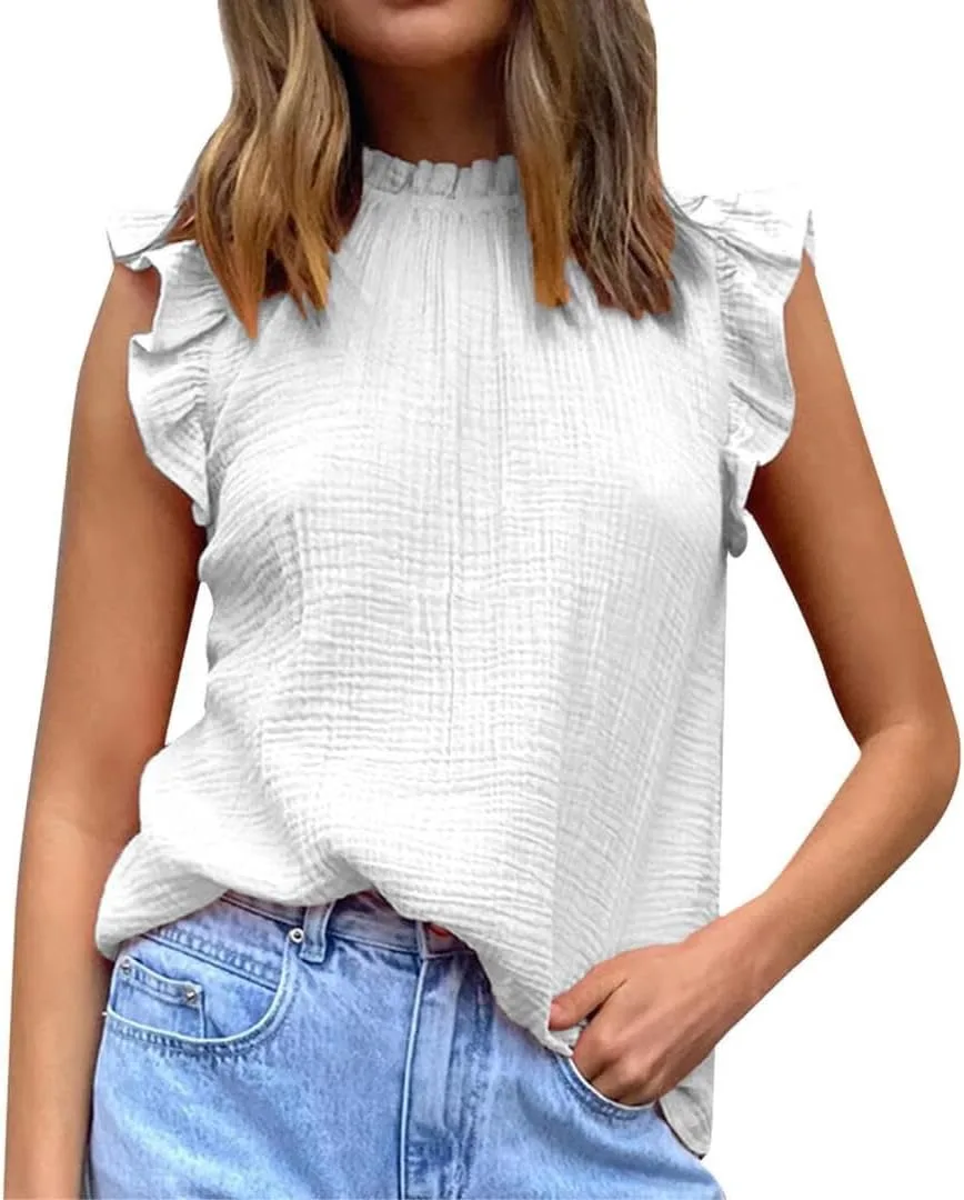 

Женский топ без рукавов с плиссировкой и круглым вырезом