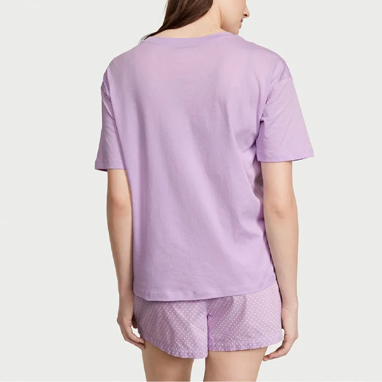 Victoria's Secret Хлопковый комплект пижамы с коротким топом и шортами, женский, цвет фиолетовый единорог, размер MD — фото 3