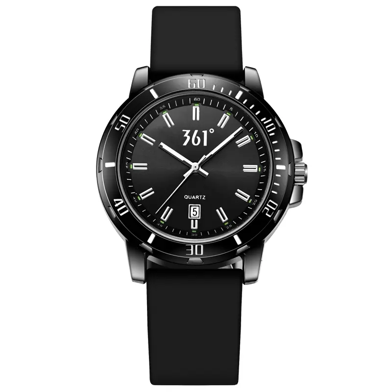 

361° Часы мужские с кварцевым механизмом, силиконовым ремешком, черным циферблатом и водонепроницаемостью