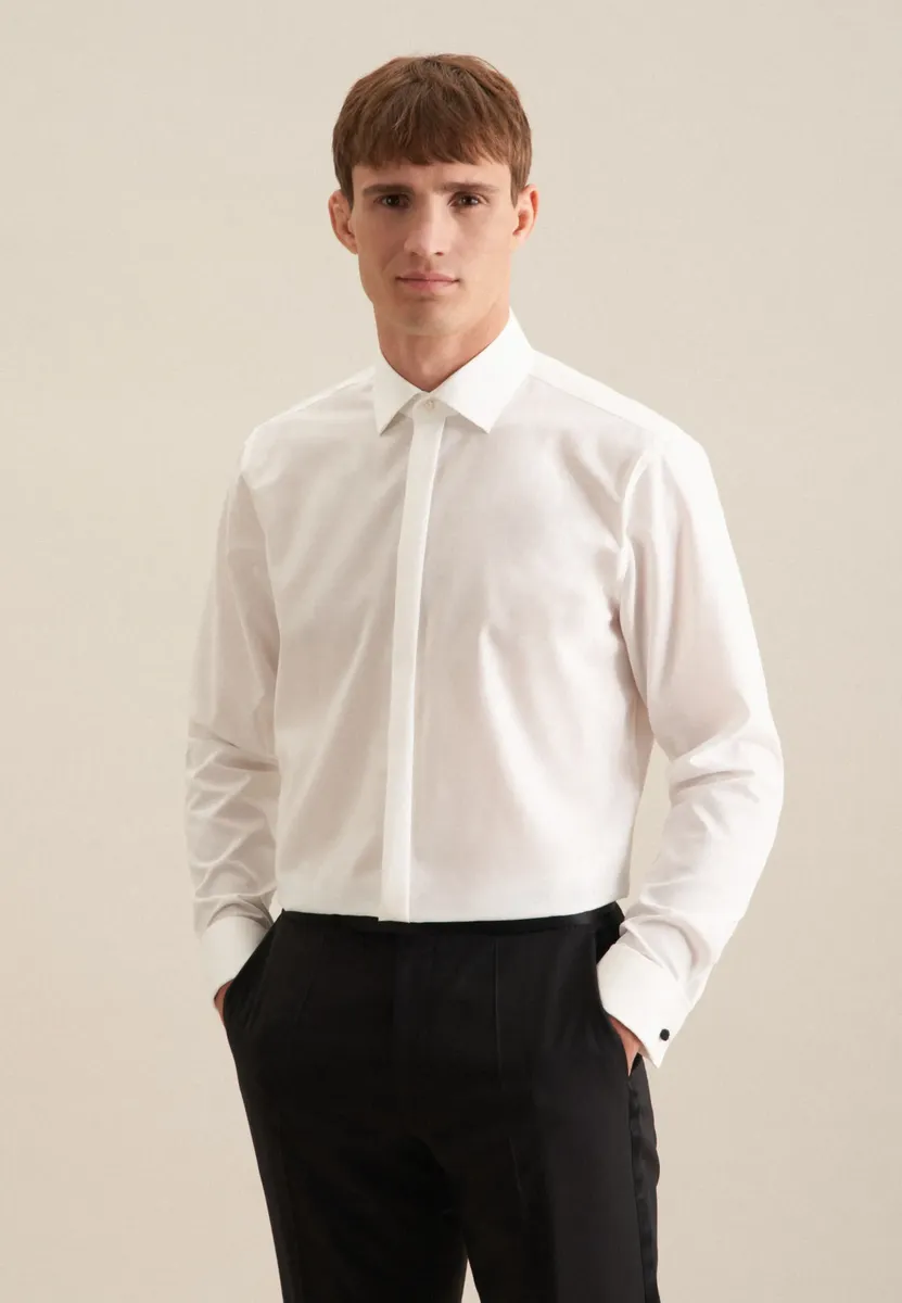 

Рубашка под смокинг seidensticker, фасонная, с длинными рукавами, воротник Кент, однотонная, цвет Ecru