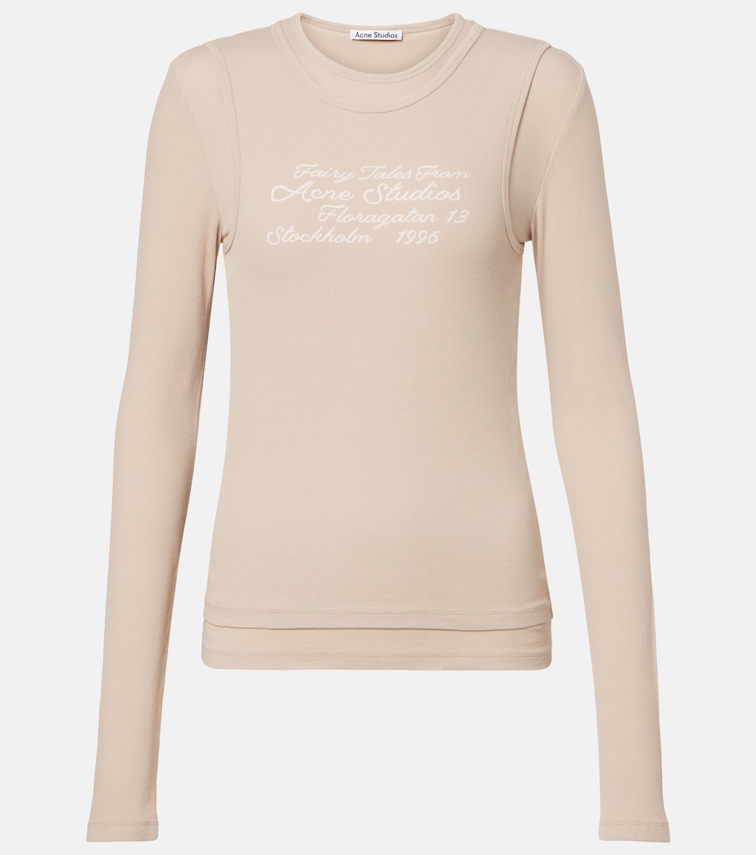 

Многослойная футболка из смесового хлопка с принтом Acne Studios, Oatmeal Beige