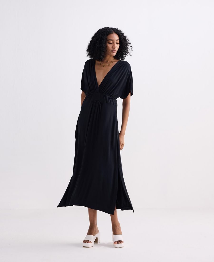 

Женское струящееся макси-платье А-силуэта с боковыми разрезами, черное Reistor, Black