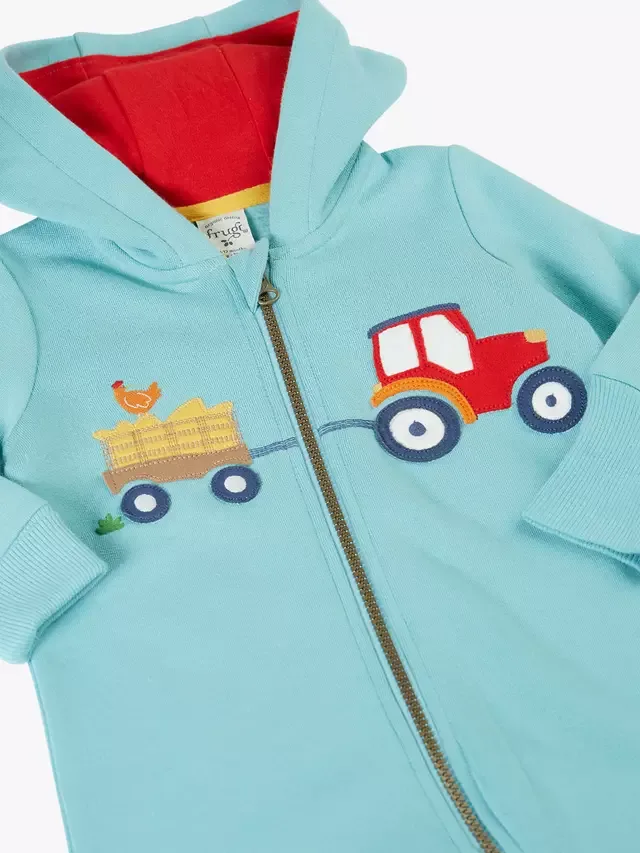 Детский флисовый комбинезон с аппликацией, цвет лишайник/трактор Frugi — фото 2