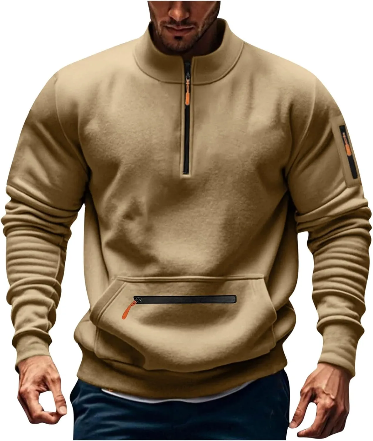 

Мужской свитшот с молнией на четверть, длинный рукав, Big and Tall, тактический