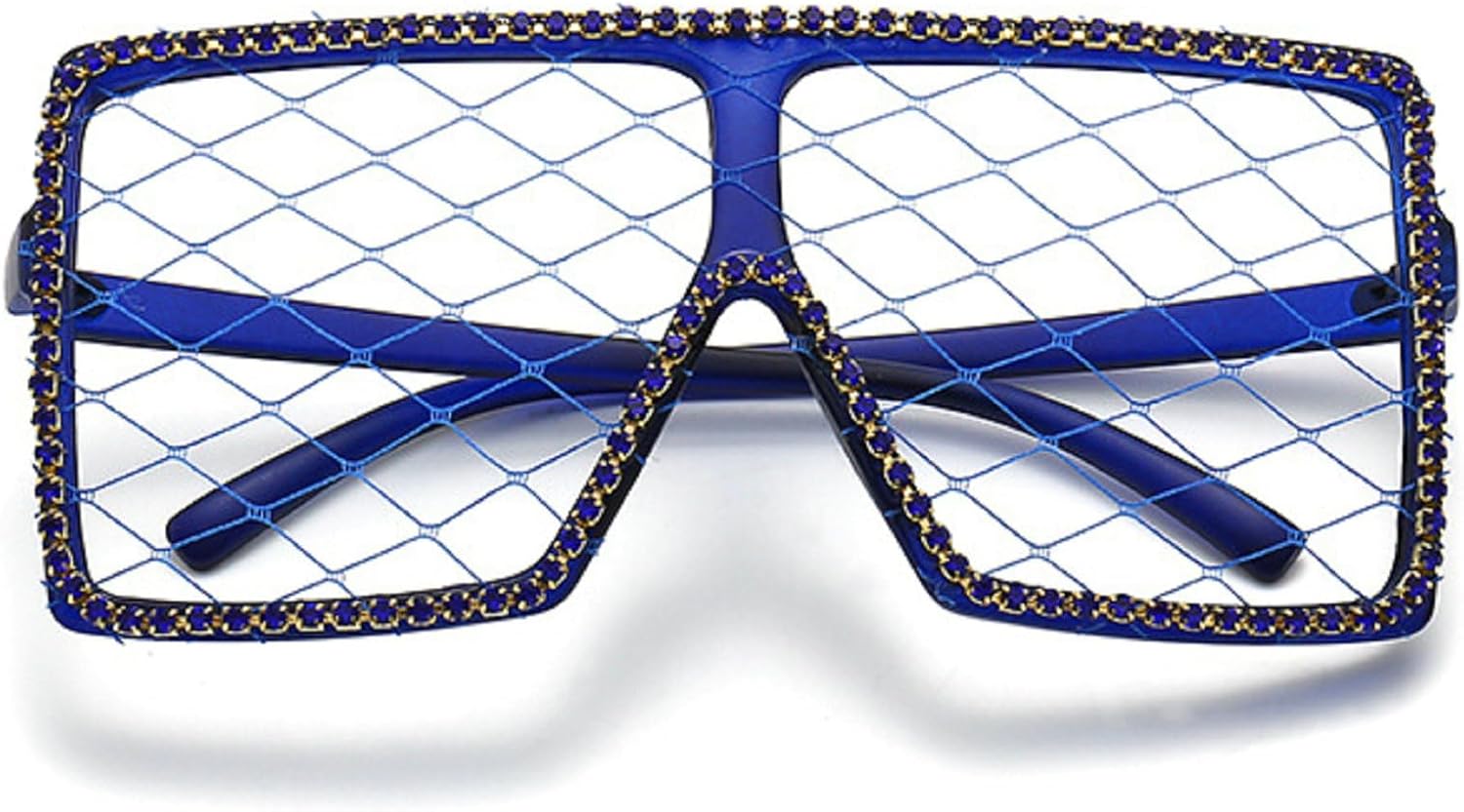 

Крупные солнцезащитные очки с блестками и стразами для женщин, модные, с кружевными линзами, квадратной оправой и бриллиантами, сексуальные очки для вечеринок mincl, Blue