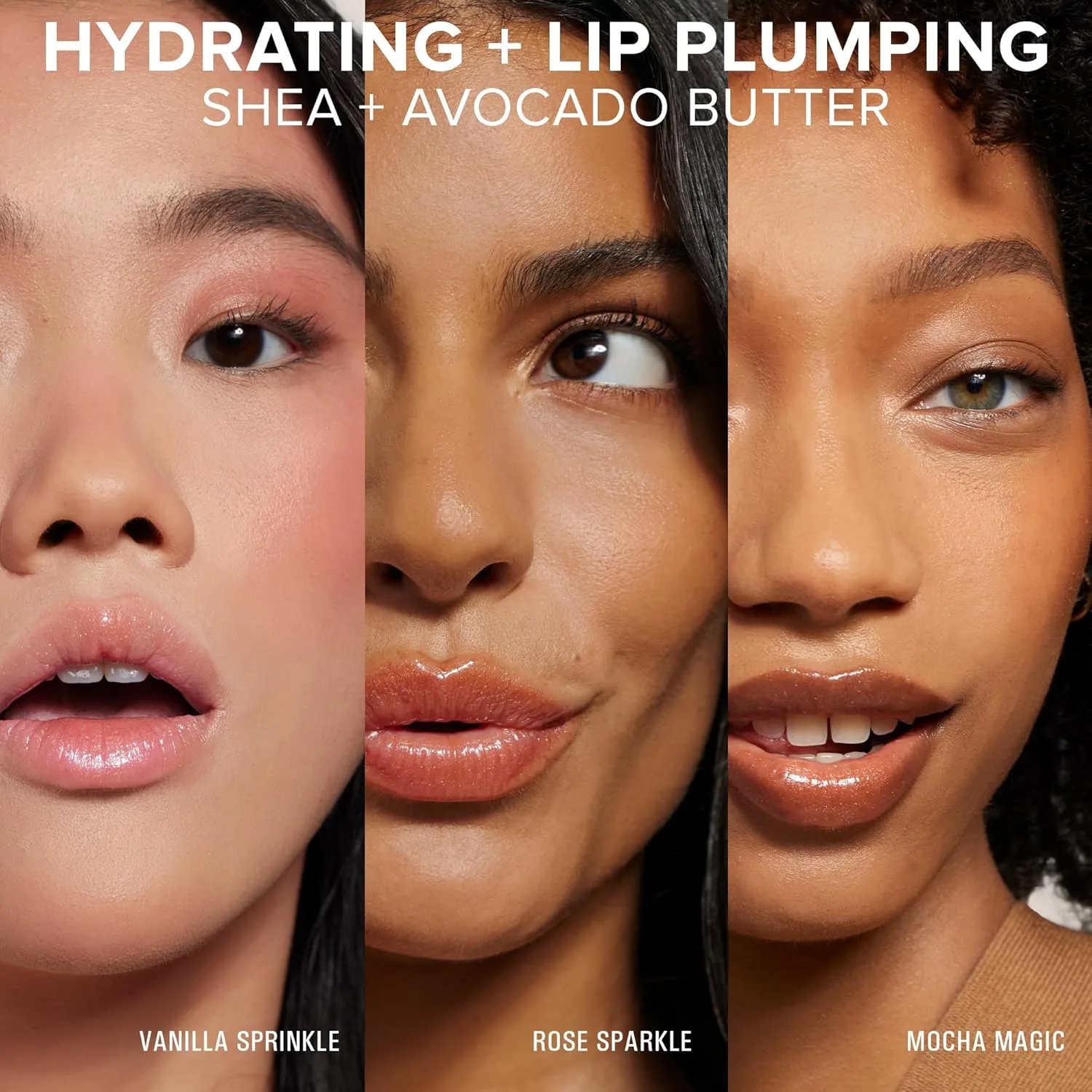 Nudestix Hydrating Peptide Lip Butter - блестящий бальзам для губ с авокадо, маслом ши и 2% пептидами для увлажнения и объема, Vanilla Sprinkle, Rose Sparkle, Mocha Magic — фото 4