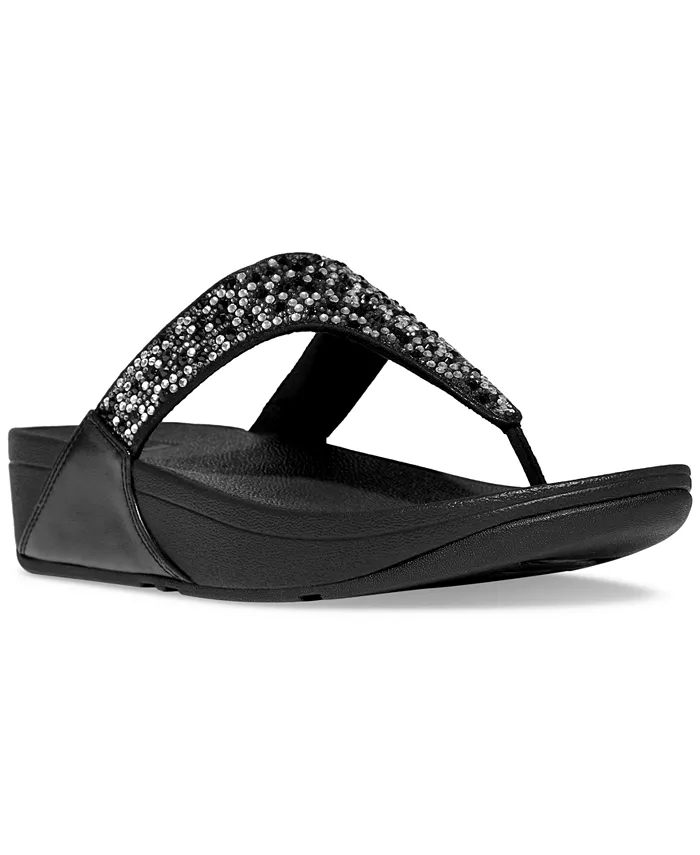 Женские босоножки-танкетки Lulu Crystal Mix с перемычкой между пальцами FitFlop, серый