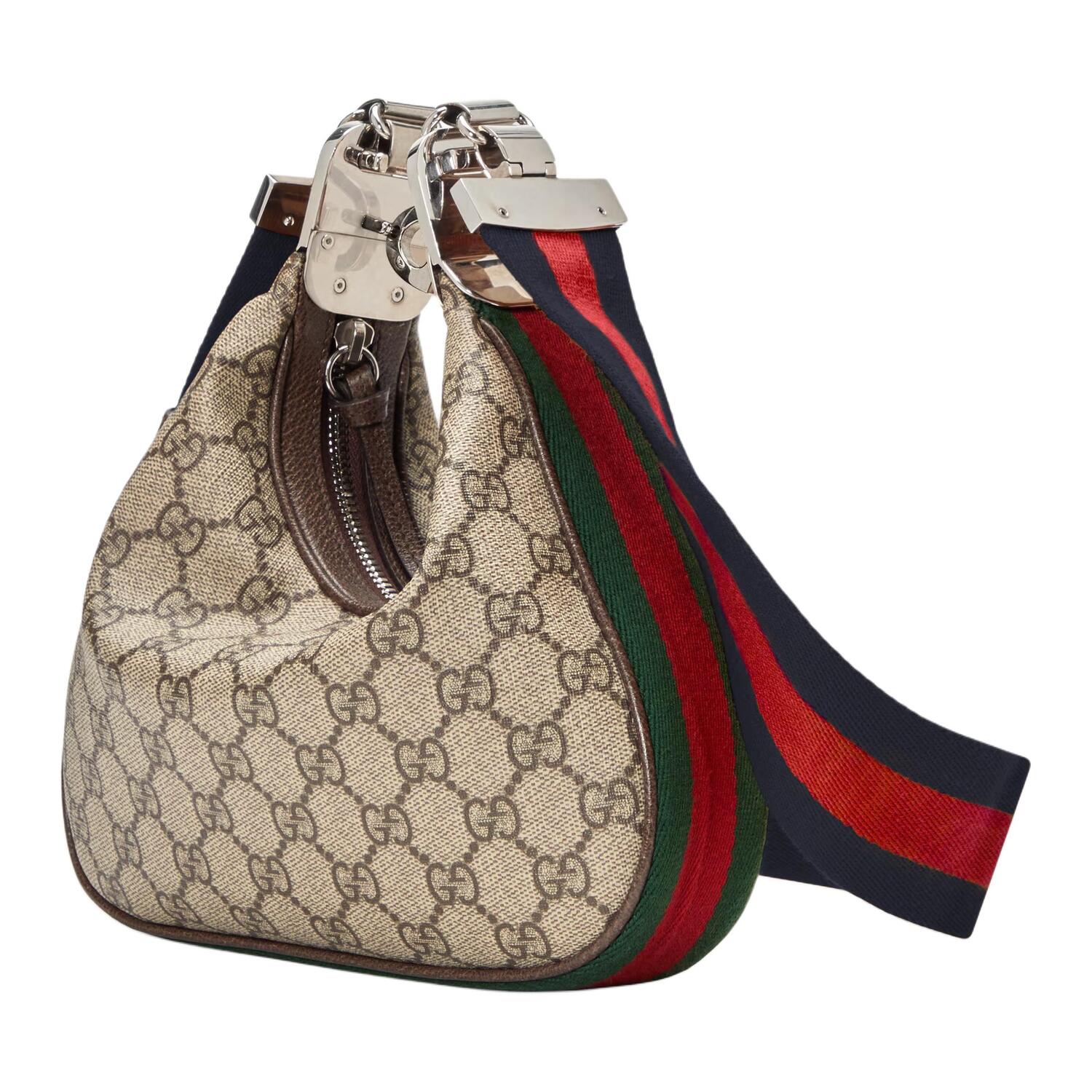 Сумка через плечо Attache GUCCI из хлопка с кожаной отделкой, бежевая — фото 2