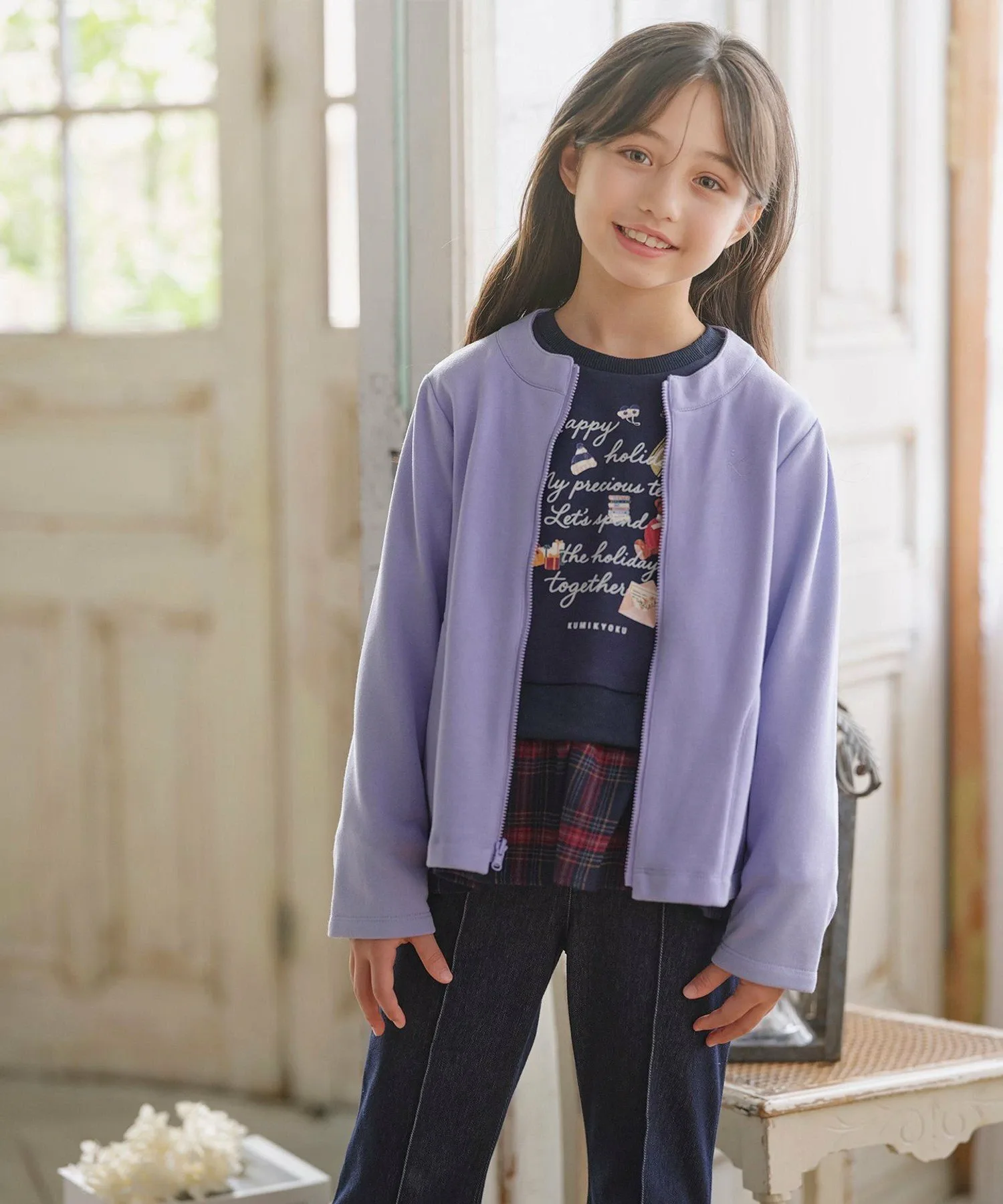 Куртка [110-140 см] Верхняя одежда, растягивающаяся на 3 части Kids Suite, Beige x Lavender [033] — фото 3