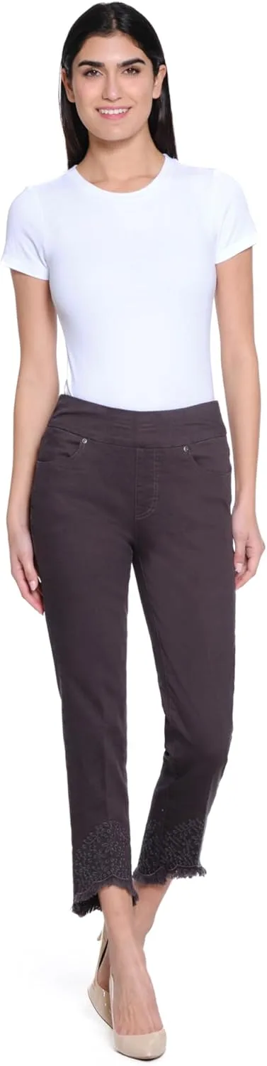 

Джинсы с манжетами на щиколотке с карманами спереди и сзади и вышитым асимметричным подолом SLIM-SATION