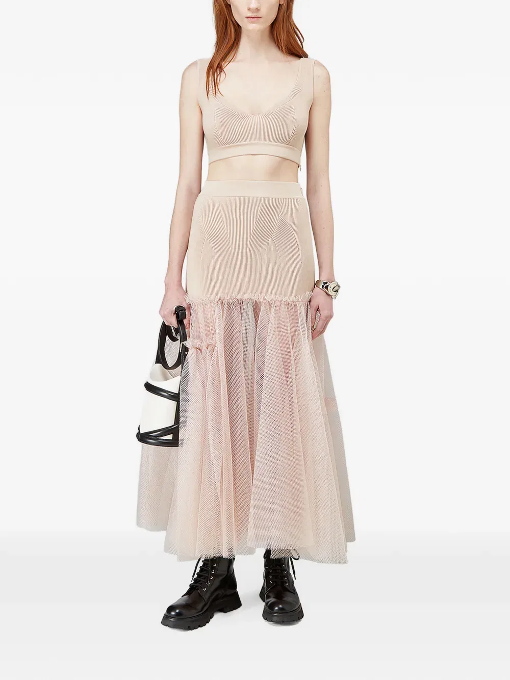 Укороченный топ из ребристой вязки Alexander Mcqueen, розовый — фото 2