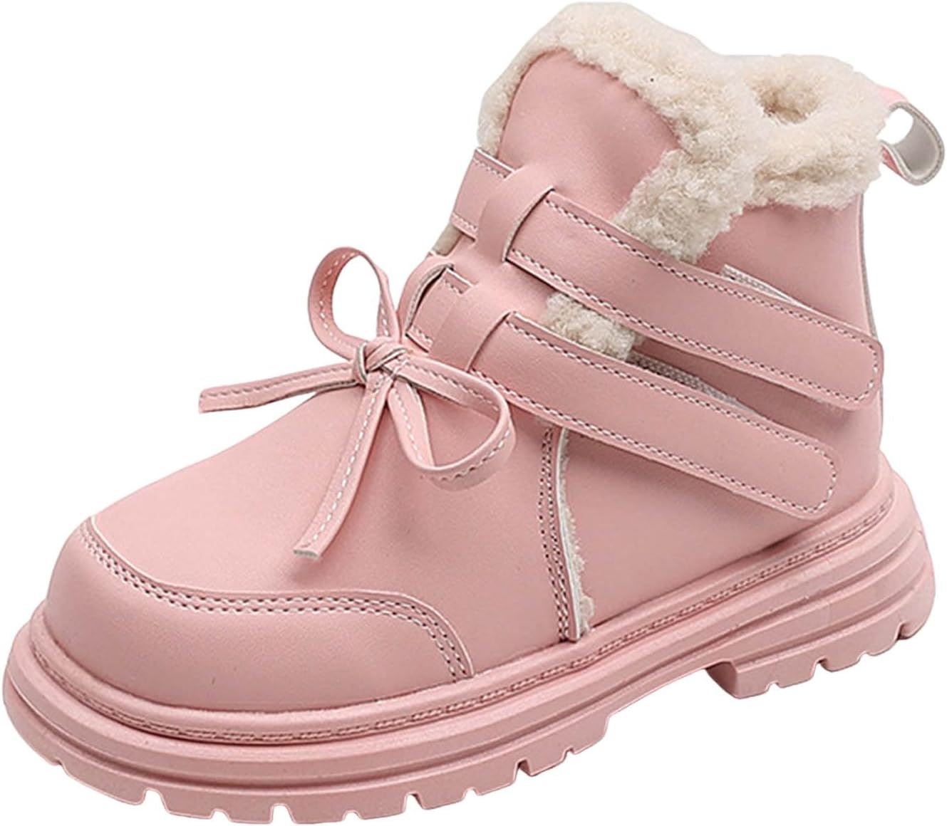 

Зимние сапожки для малышей, плюшевые, толстые и теплые, ботильоны с эстетичным бантиком, резиновой подошвой, водонепроницаемые, удобные, с плюшевым хлопком, легкие зимние туфли Generic, Pink