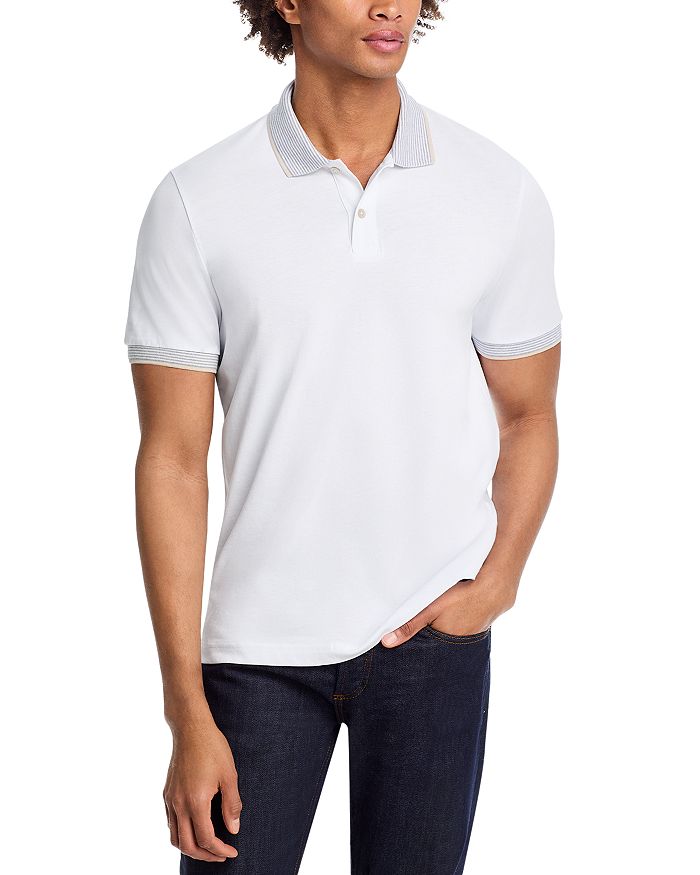 

Рубашка поло из хлопка с полосатой отделкой The Men's Store at Bloomingdale's, белый