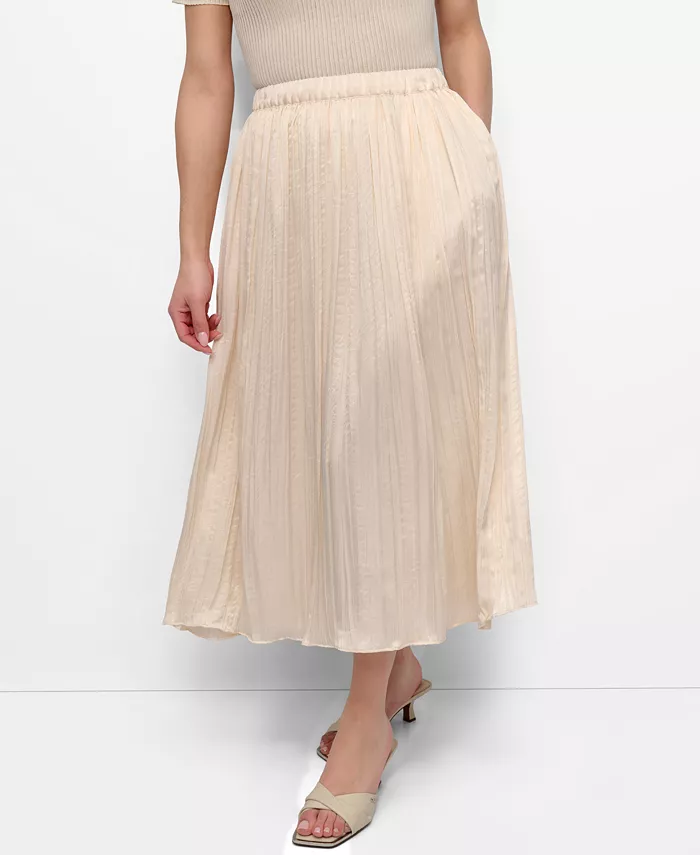 

Женская плиссированная миди-юбка на резинке Crushed Crease Pull-On DKNY, белый