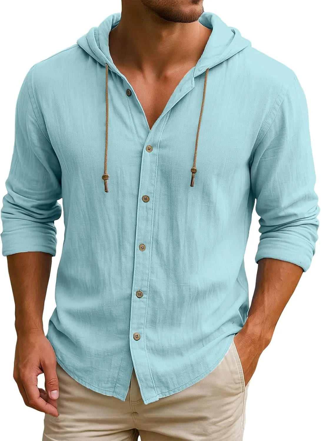 

Мужской свитшот Cotton Linen с капюшоном на пуговицах