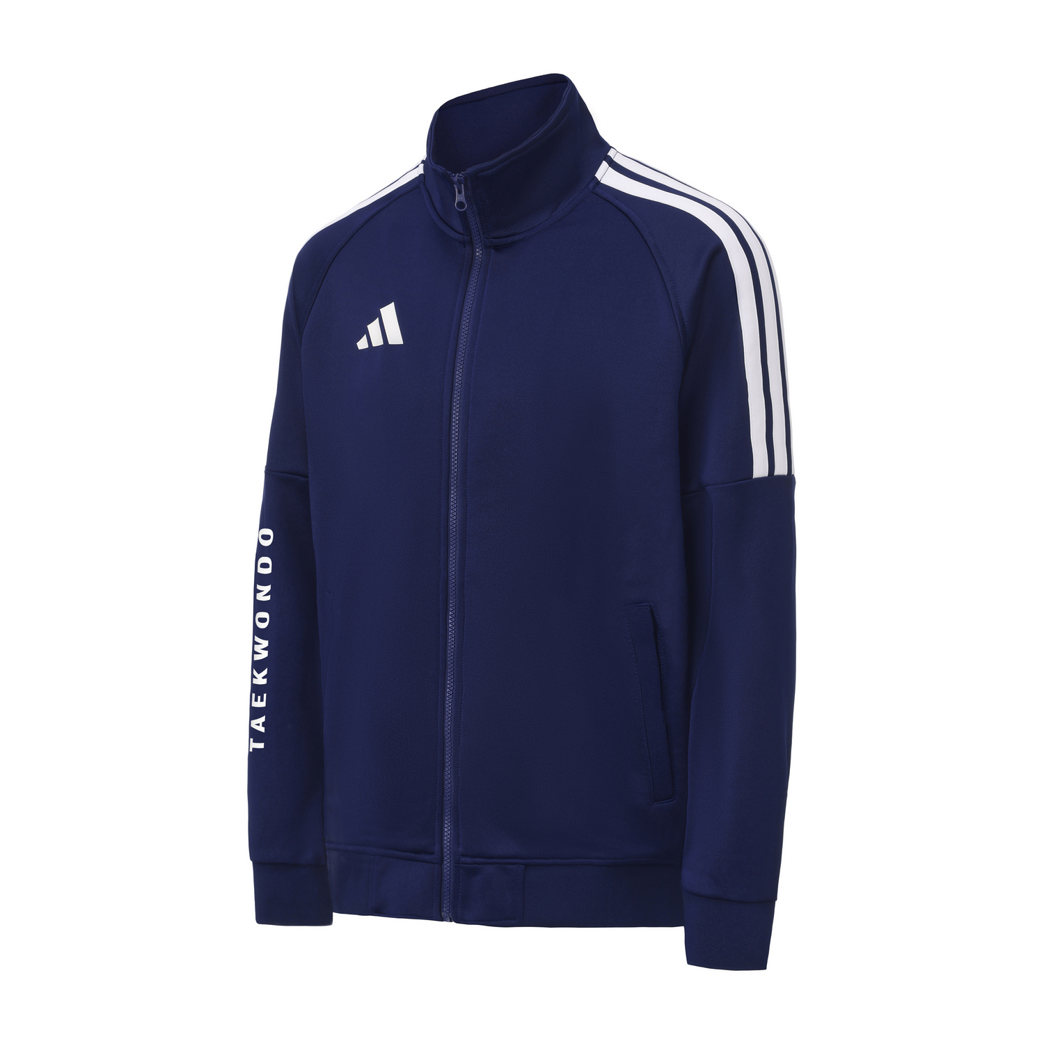 Adidas Куртка Unisex Navy Blue с белыми полосками, воротник стойка, умеренная посадка, несколько карманов, вязаная — фото 4