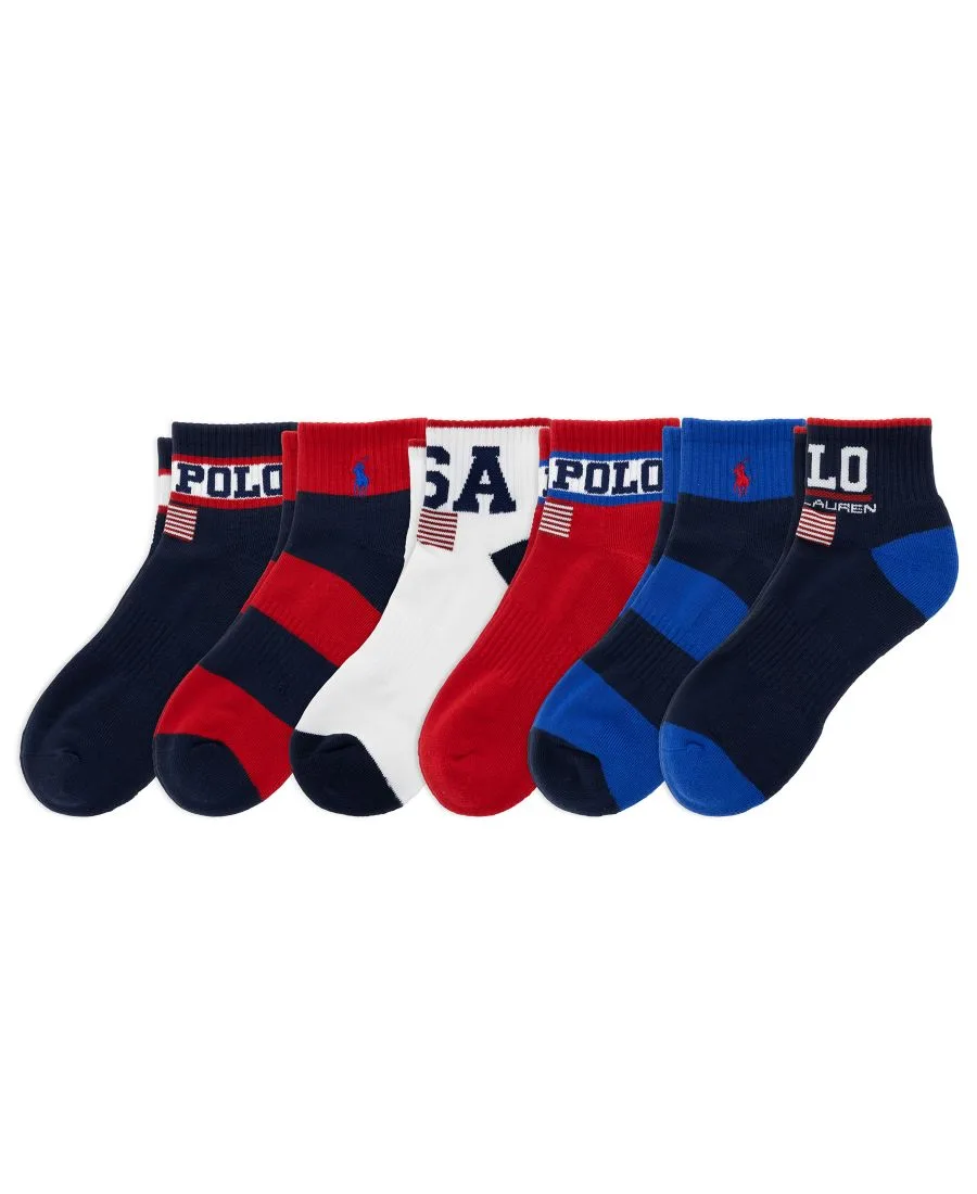 Мужские носки USA Stadium Quarter Socks, 6 пар Polo Ralph Lauren, темно-синий/белый/красный