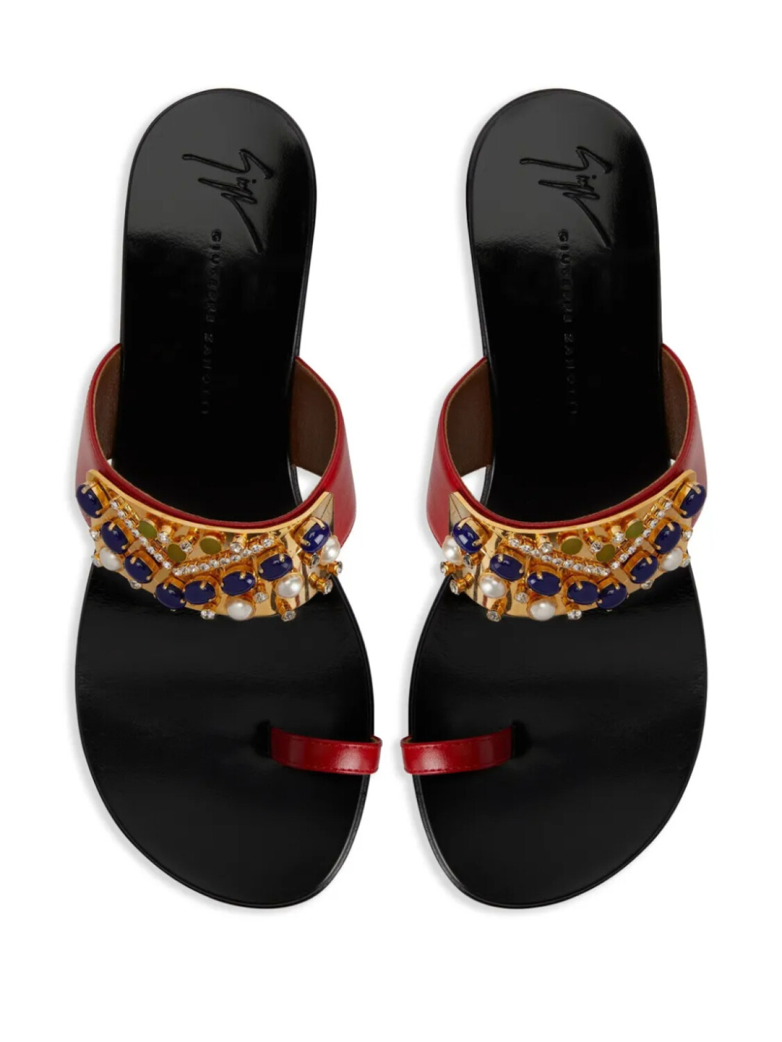 Босоножки Giuseppe Zanotti на блочном каблуке, украшенные стразами, красный — фото 4