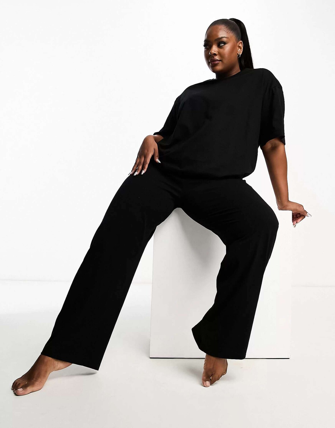

Черные хлопковые пижамные брюки Mix & Match ASOS DESIGN Curve