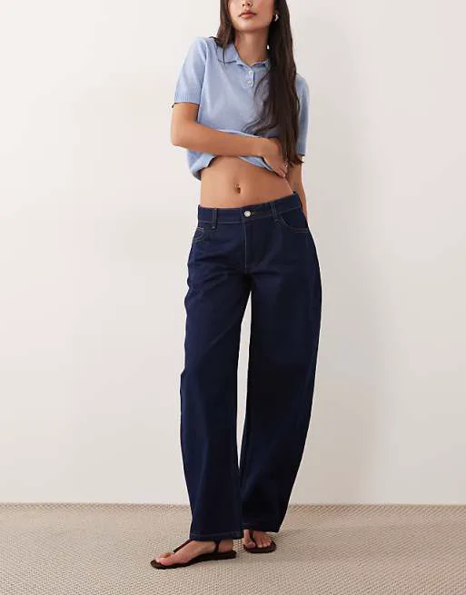 

Джинсы цвета индиго с низкой посадкой и бочонком ASOS DESIGN