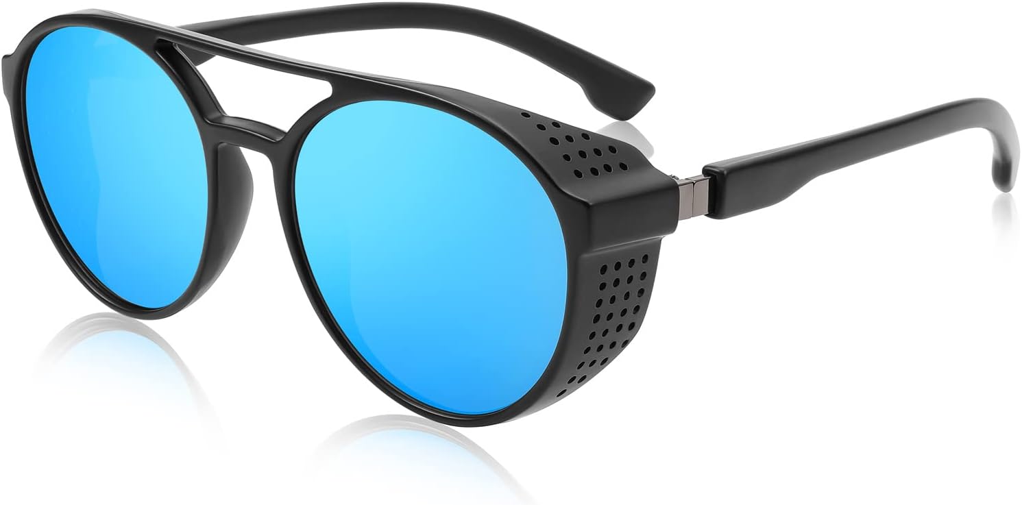 

Классические солнцезащитные очки FEISEDY в стиле стимпанк для мужчин и женщин, ретро-круглые готические очки с защитой от УФ-излучения UV400, модель B2957, Blue Mirror Lens