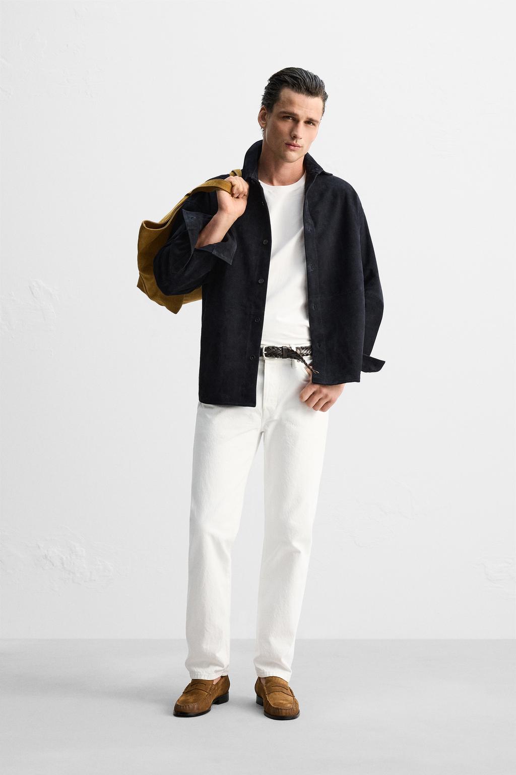 

Верхняя рубашка из замшевой кожи ZARA, синий