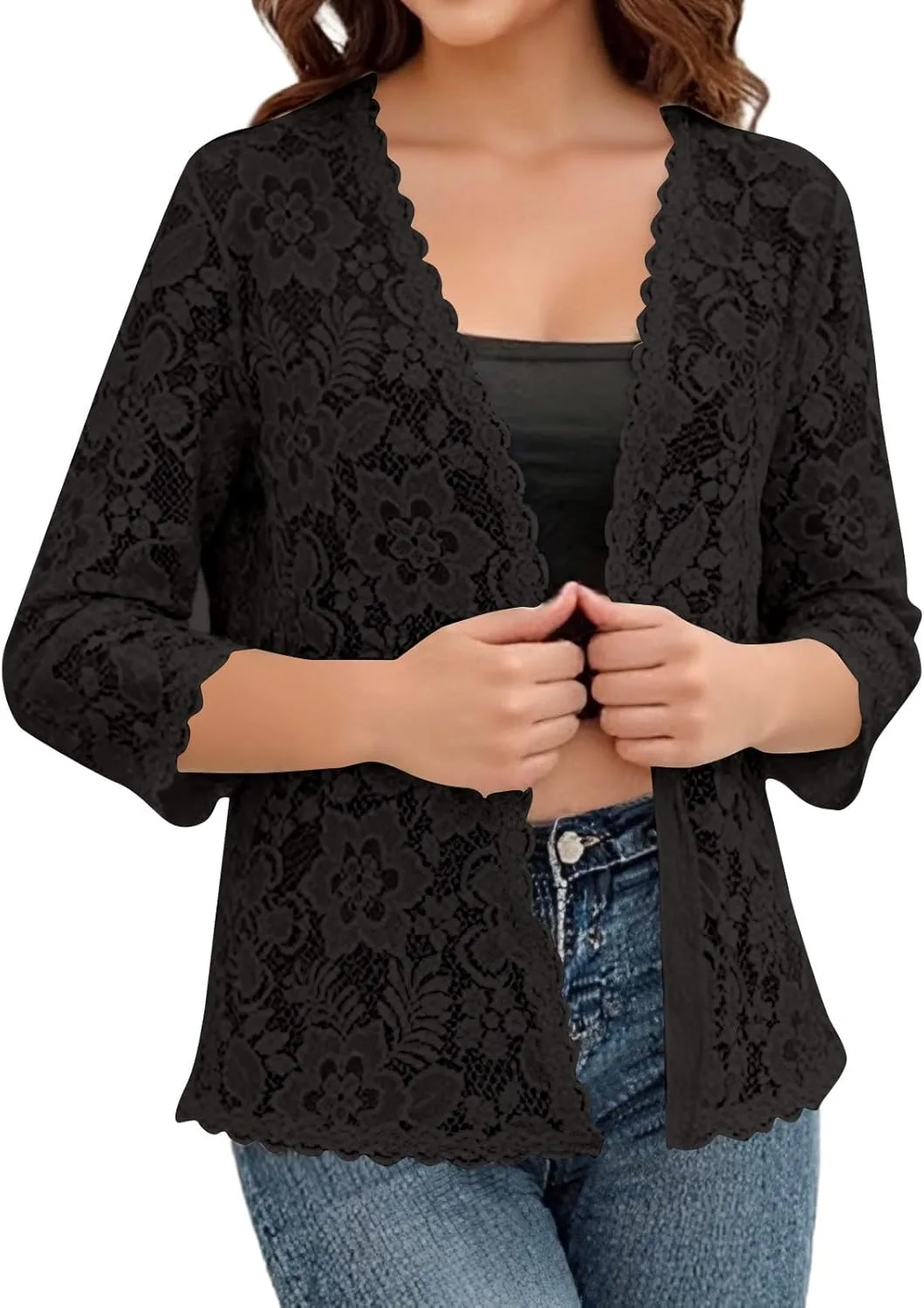 

Кардиган для женщин с кружевом и открытым передом