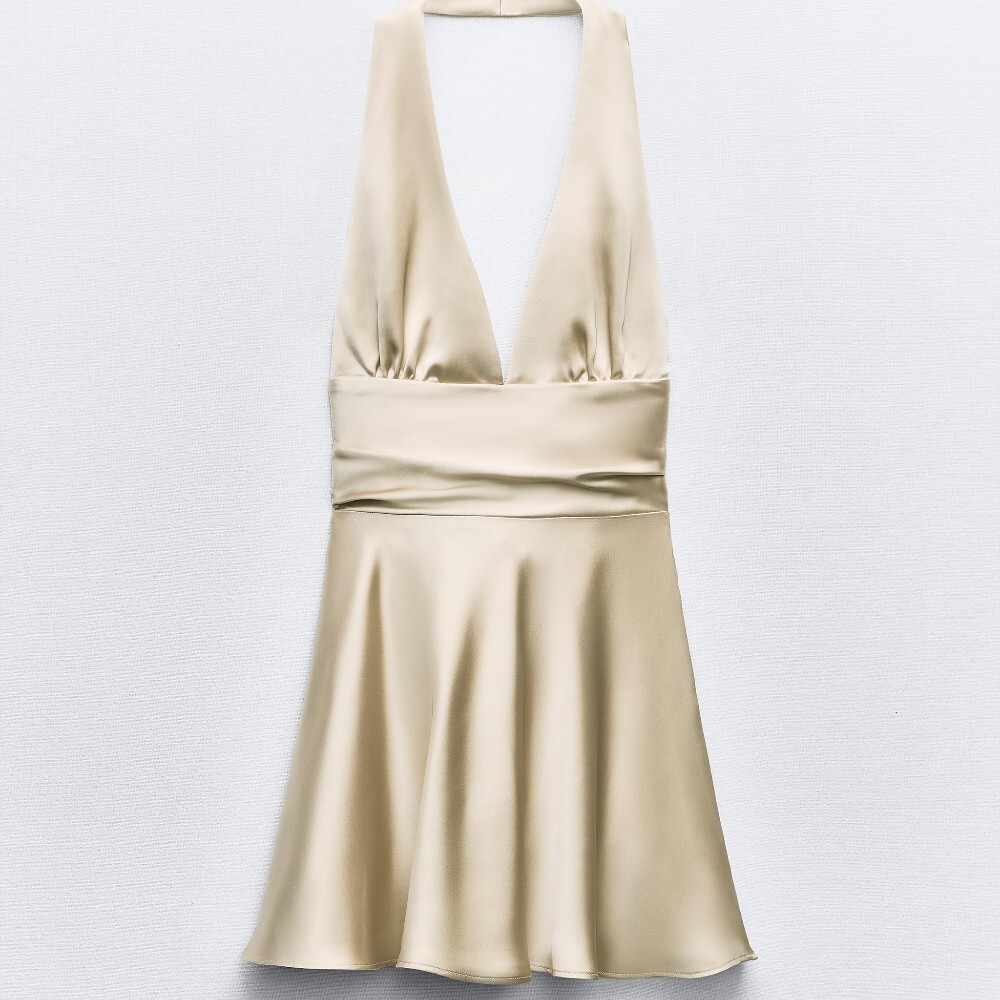 

Платье Zara Satin Halter, серо-бежевый