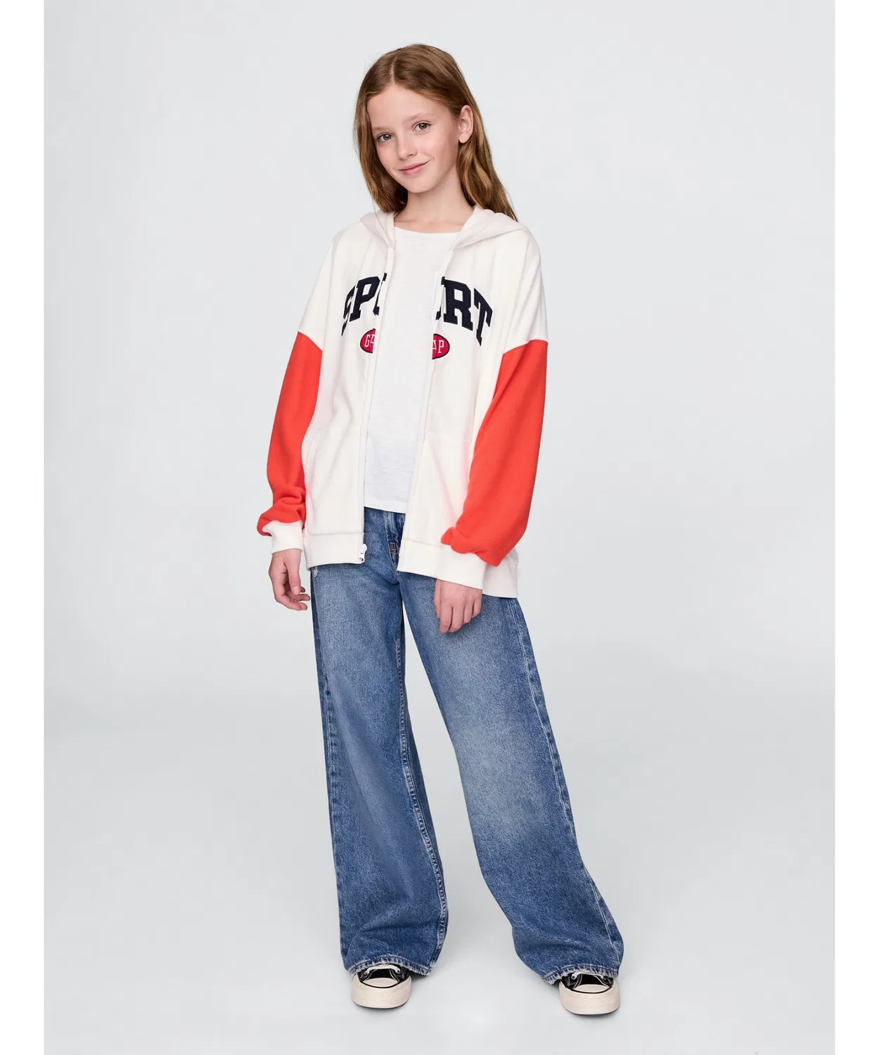Детская кофта-худи Gap Sport с логотипом, белый с красным — фото 4