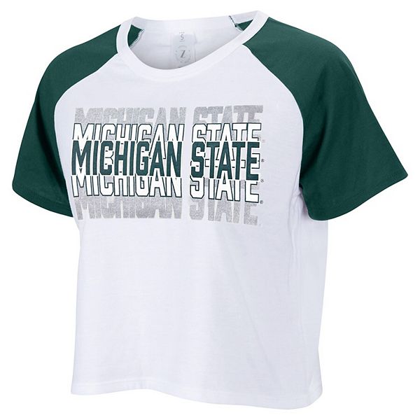 

Женская белая футболка Michigan State Spartans с цветными вставками и укороченным рукавом реглан Zoozatz, Белый, Женская белая футболка Michigan State Spartans с цветными вставками и укороченным рукавом реглан Zoozatz