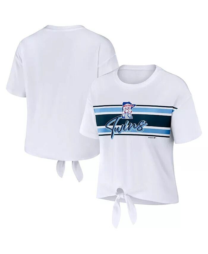 

Женская белая футболка Minnesota Twins с завязкой спереди Wear By Erin Andrews, белый