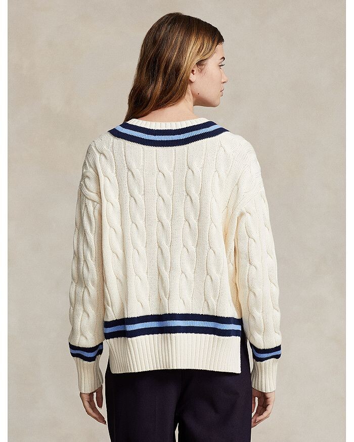Хлопковый свитер свободной вязки Polo Ralph Lauren, белый — фото 3