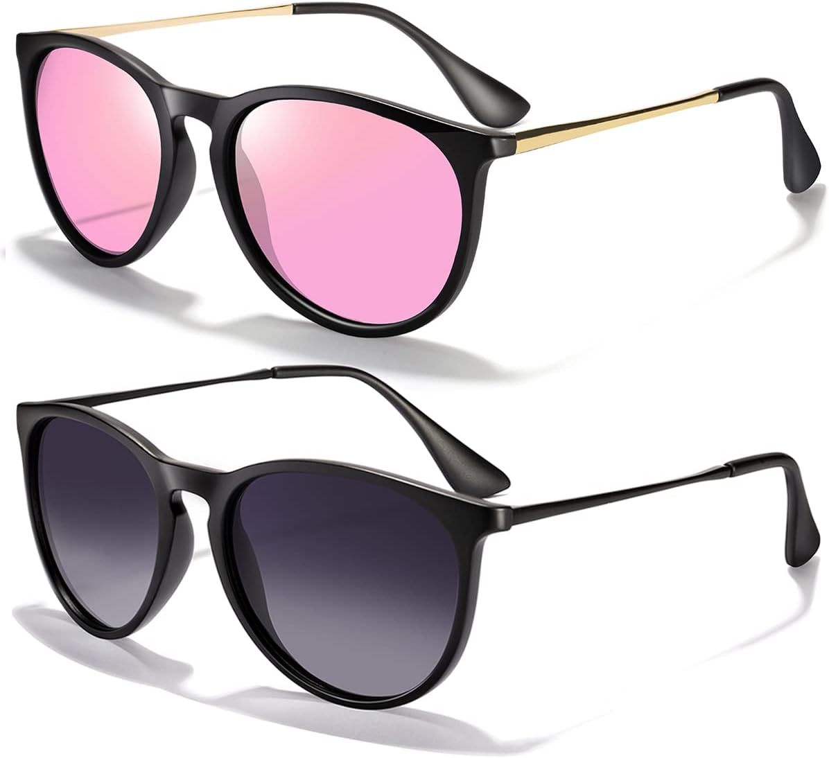 

Солнцезащитные очки CHBP для женщин и мужчин, поляризованные, с защитой от УФ-излучения, модные, винтажные, ретро, ​​с круглыми зеркальными линзами, C-2pack-black Frame Gradient Grey Lens+black Frame Pink Lens