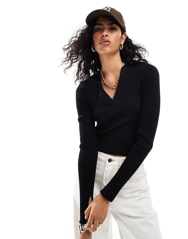 

ASOS DESIGN – Черный вязаный топ с воротником и пуговицами