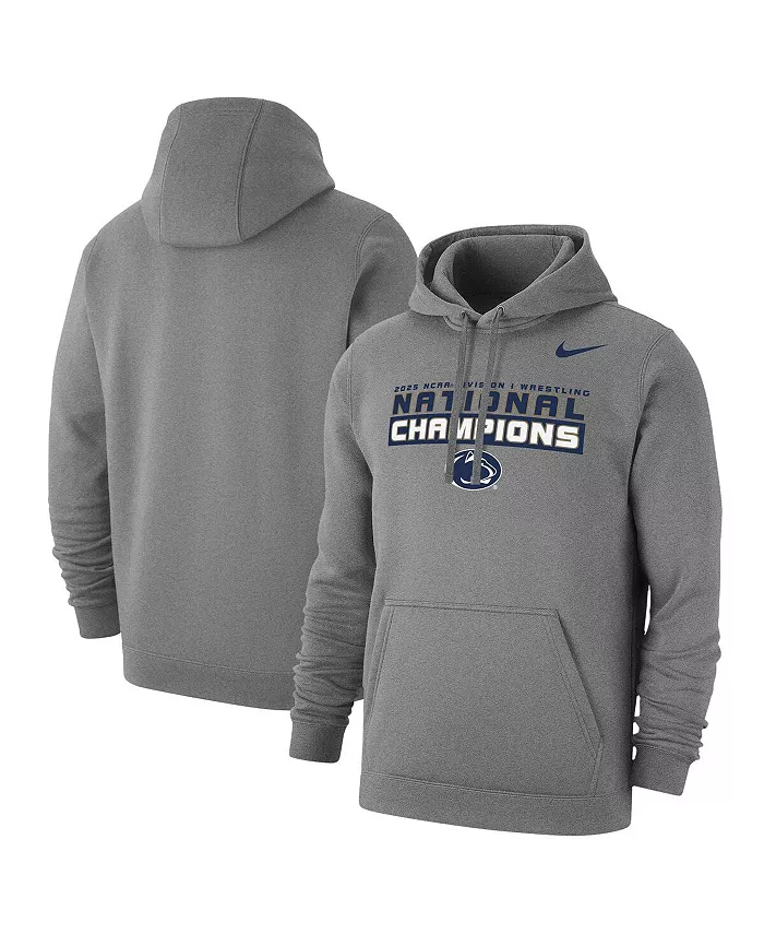 

Мужская серая толстовка с капюшоном Penn State Nittany Lions 2025 NCAA Wrestling National Champions Club Fleece Pullover Hoodie Nike