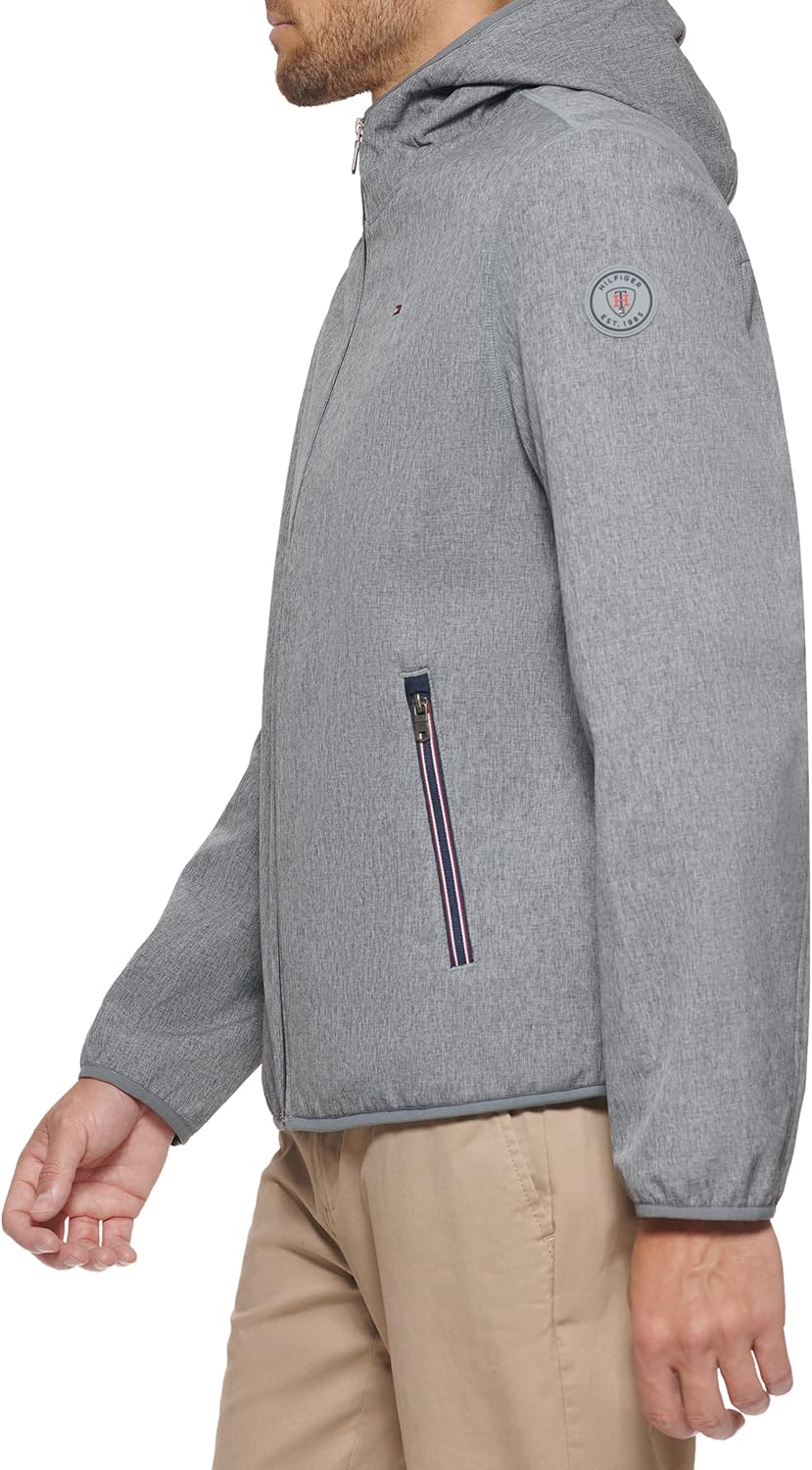Мужская легкая водонепроницаемая дышащая куртка софтшелл с капюшоном от Tommy Hilfiger, Heather Grey — фото 3