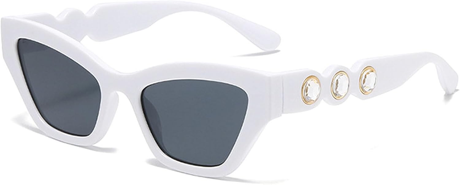 

Солнцезащитные очки «кошачий глаз» со стразами для женщин, сверкающие хрустальные очки, модные женские солнцезащитные очки с бриллиантами, защита от УФ-излучения mincl, White