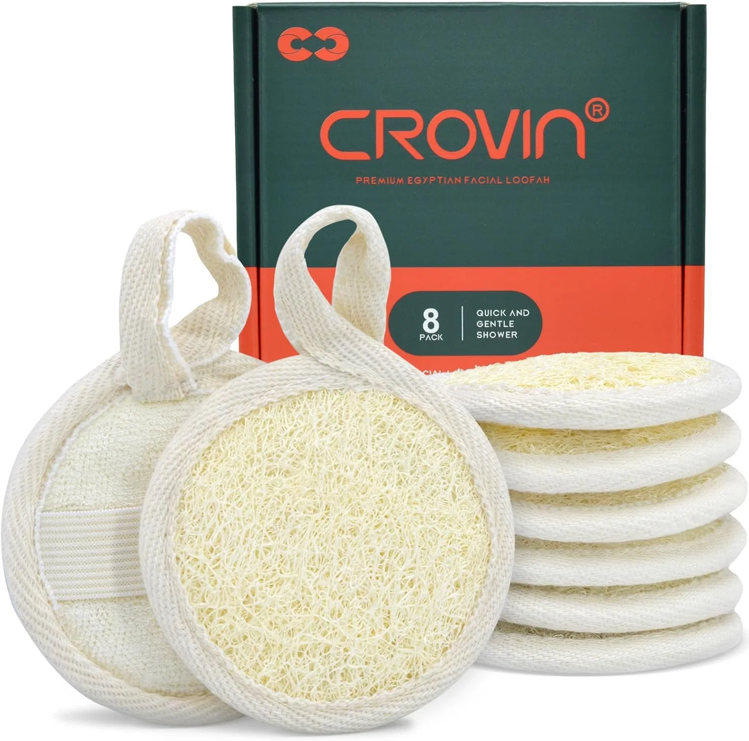 Скраб-спонж для лица Crovin, натуральная люфа, 8 шт., кремово-белый
