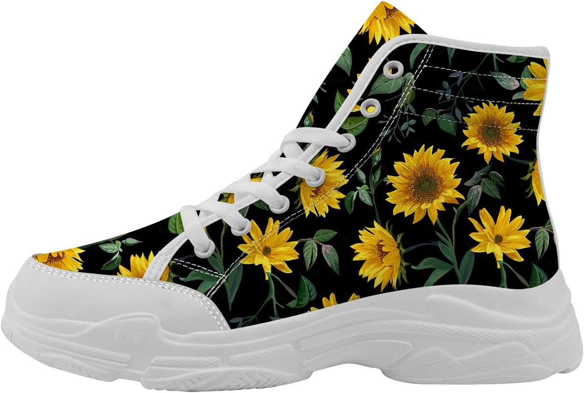 

Женские высокие кеды Quorax Sunflower на платформе, кеды на шнуровке из хлопка, подарок для нее или для него, белый