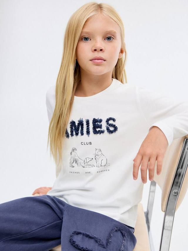 

Детский топ Amies с длинными рукавами и аппликацией из хлопка Mango, Natural White