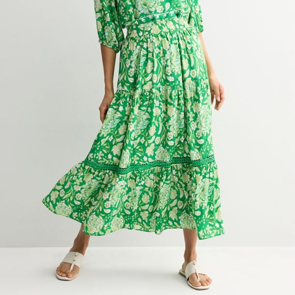 

Женская расклешенная многоярусная юбка макси с принтом Farmers Market, цвет bright green floral
