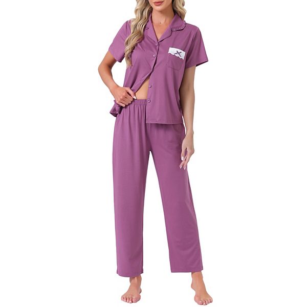 

Женский пижамный комплект с коротким рукавом и длинными брюками Inspire Chic, Purple