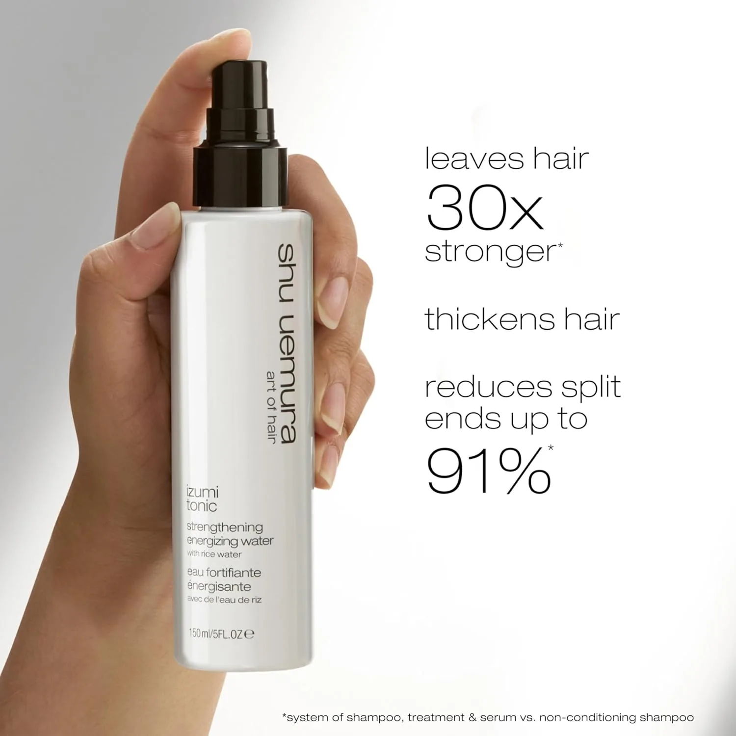 shu uemura art of hair Izumi Tonic укрепляющий и уплотняющий тоник с рисовой водой - несмываемый уход для волос, увлажняет и восстанавливает поврежденные волосы 148 мл (1 шт.) — фото 3