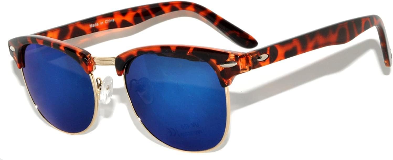 

Солнцезащитные очки OWL с полуободковой оправой, металлическими и пластиковыми линзами, для мужчин и женщин, с защитой от УФ-излучения UV400, дымчатые линзы, винтажный ретро-стиль, Leopard Gold / Blue Mirror