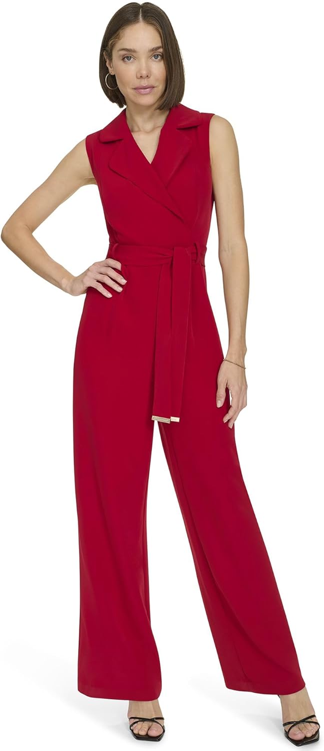 

Женский комбинезон Tommy Hilfiger без рукавов с V-образным вырезом и прямыми штанинами, Deep Scarlet