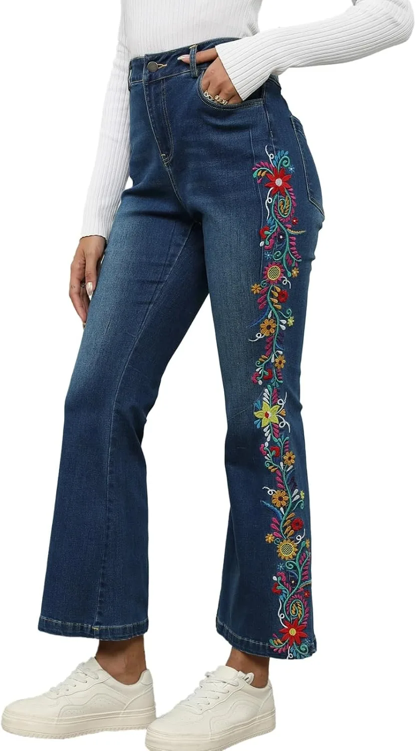 

Женские джинсы AK с высокой талией и вышивкой, широкие кюлоты