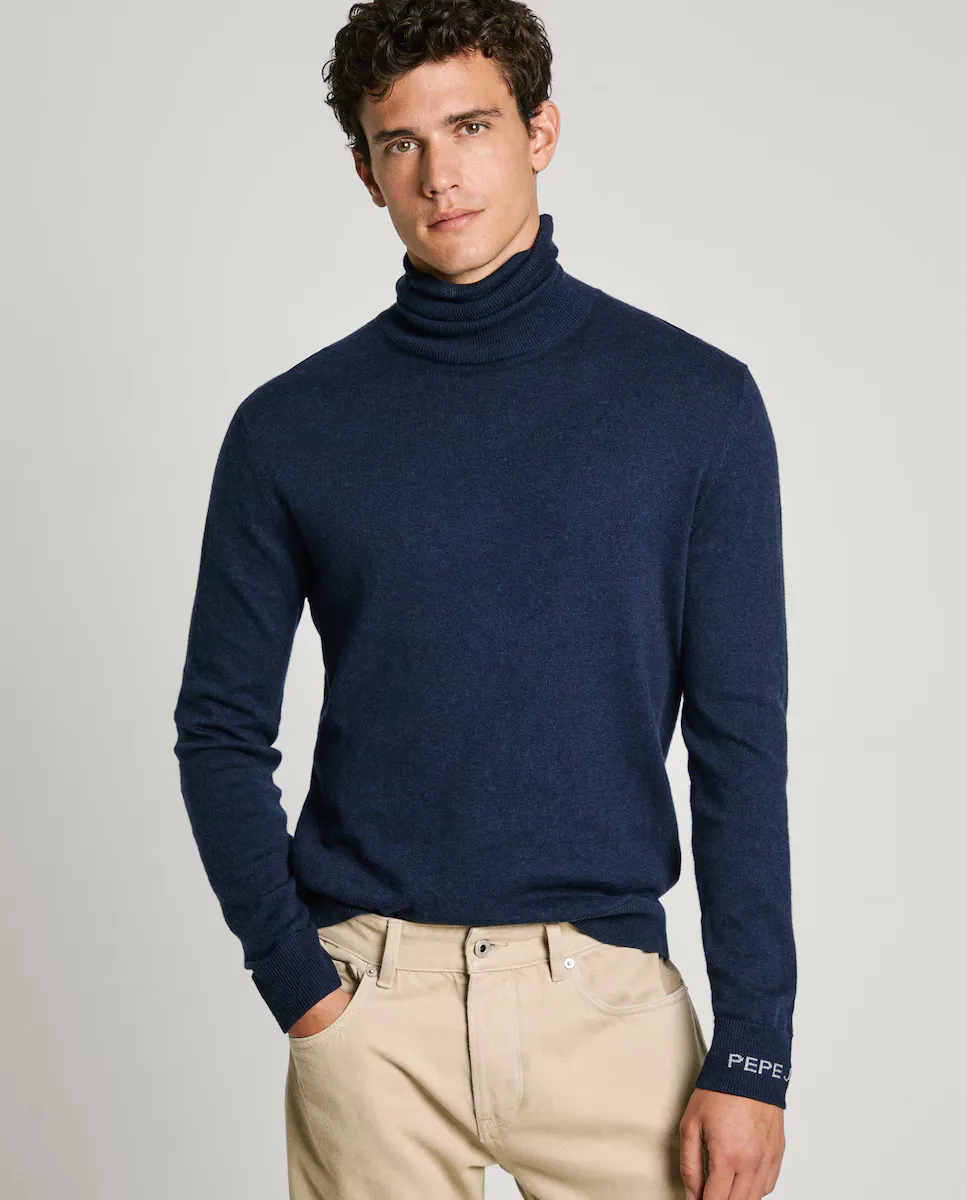 

Мужская водолазка с вышитым логотипом на рукаве Pepe Jeans, темно-синий
